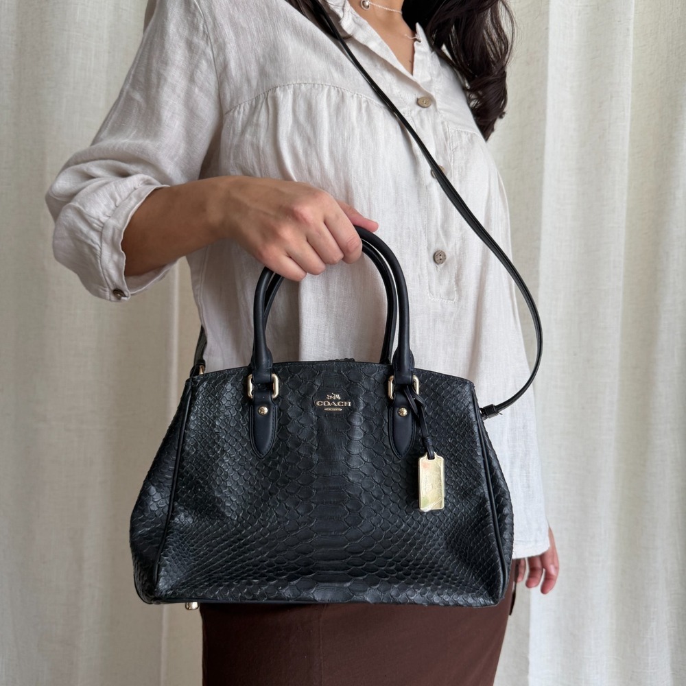 Coach Black Snakeskin Handbag Embossed Leather Exotic Satchel Crossbody